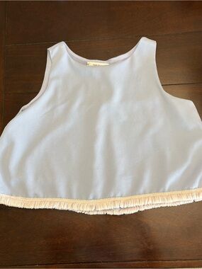 Light Blue Fringe Hem Crop Top